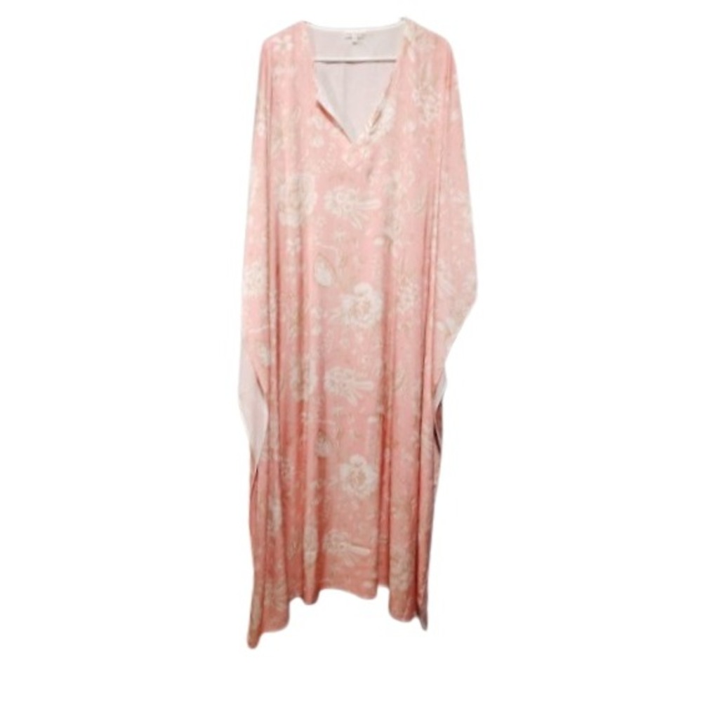 Wrap‎ Up by VP Kaftan Pink Floral Print M/L V Neck Resort Wear Kaftcan